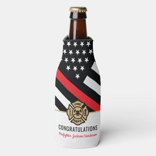 消防士の退職金の細い赤線のフラグおめでとう ボトルクーラー (ボトル正面)