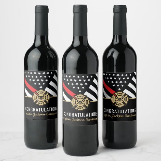 消防士の退職金の細い赤線のフラグおめでとう ワインラベル (ボトル)