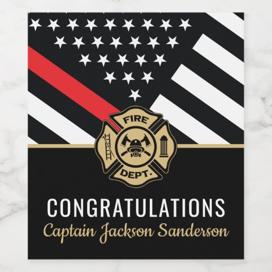 消防士の退職金の細い赤線のフラグおめでとう ワインラベル (シングルラベル)