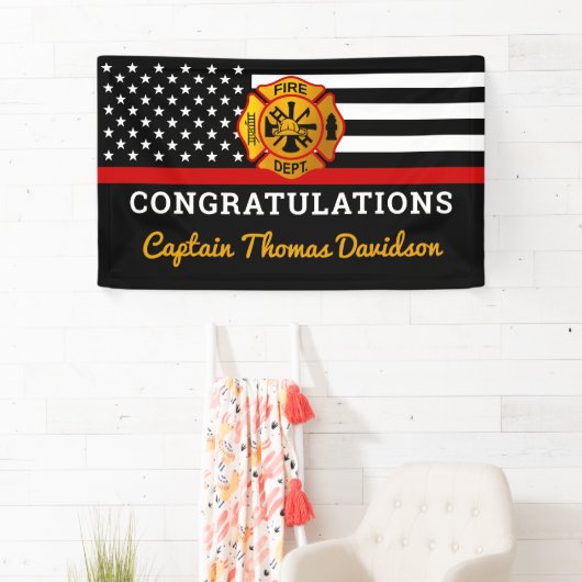 消防士の退職金の細い赤線のフラグおめでとう 横断幕 (インサイチュ)