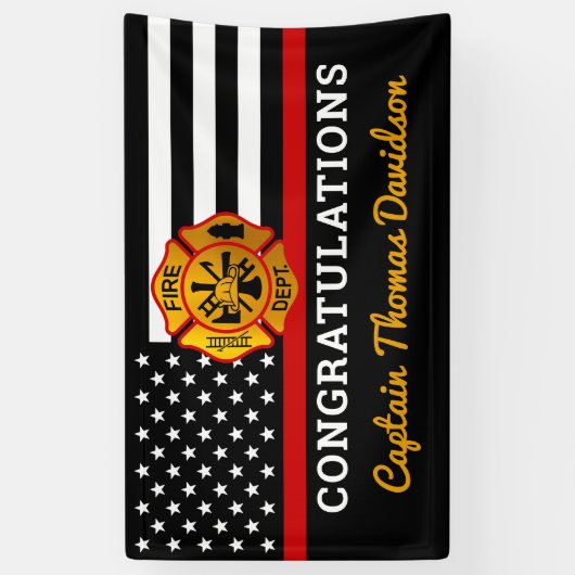 消防士の退職金の細い赤線のフラグおめでとう 横断幕 (縦)