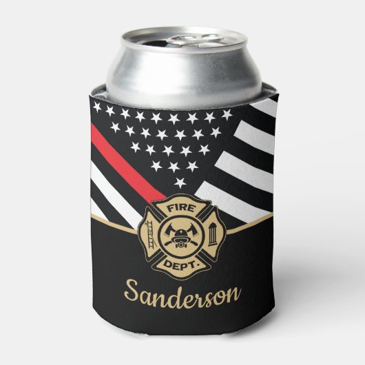 消防士の退職金の細い赤線のフラグおめでとう 缶クーラー (缶正面)