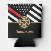 消防士の退職金の細い赤線のフラグおめでとう 缶クーラー (正面)