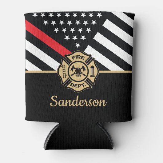 消防士の退職金の細い赤線のフラグおめでとう 缶クーラー (正面)