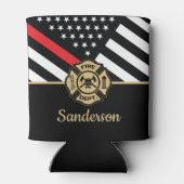 消防士の退職金の細い赤線のフラグおめでとう 缶クーラー (裏面)