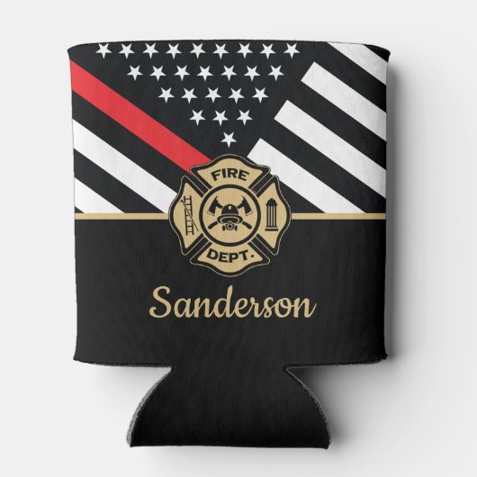 消防士の退職金の細い赤線のフラグおめでとう 缶クーラー (裏面)