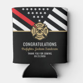 消防士の退職金の細い赤線のフラグおめでとう 缶クーラー (裏面)