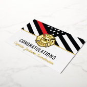 消防士の退職金の薄い赤いラインおめでとうカード 箔招待状 (回転した状態)