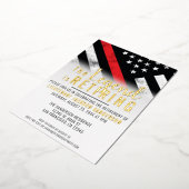 消防士の退職金の薄い赤線のフラグ消防士 箔招待状 (回転した状態)
