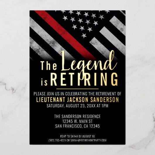 消防士の退職金の薄い赤線のフラグ消防士 箔招待状 (正面)