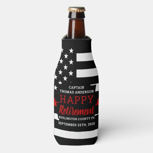 消防士の退職金パーソナライズされた薄の赤線 ボトルクーラー (ボトル正面)