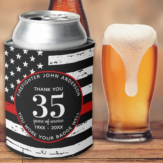消防士の退職金パーソナライズされた薄の赤線 缶クーラー