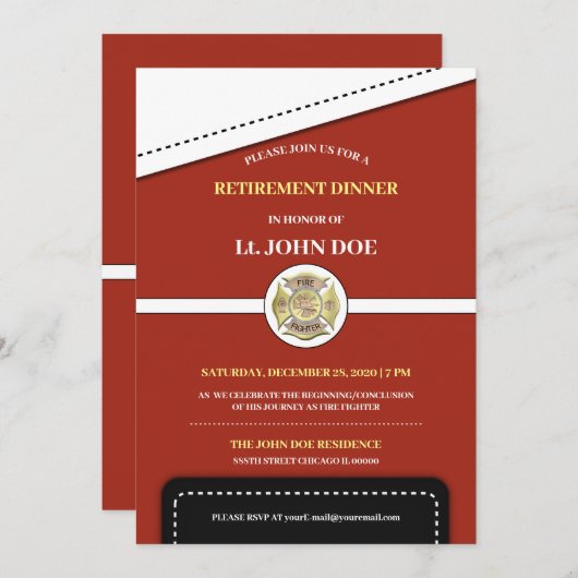 消防士の退職 招待状 (正面/裏面)