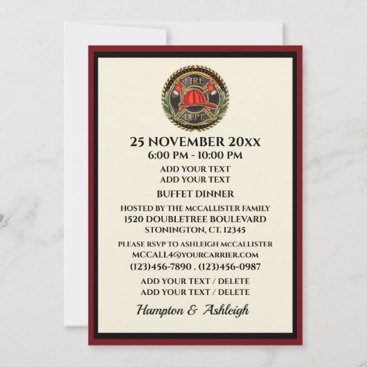 消防士の退職/認定 招待状 (裏面)