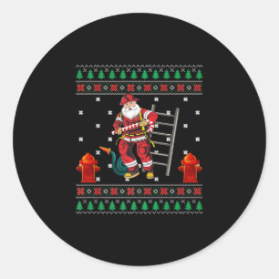 消防士の醜いクリスマスセータークリスマス少年少女 ラウンドシール