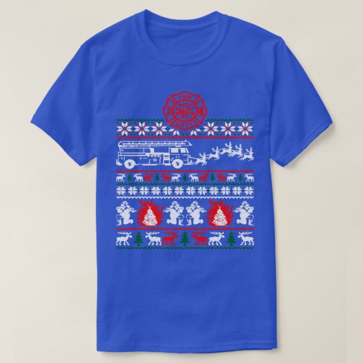 消防士の醜いクリスマスセーター Tシャツ (デザイン正面)