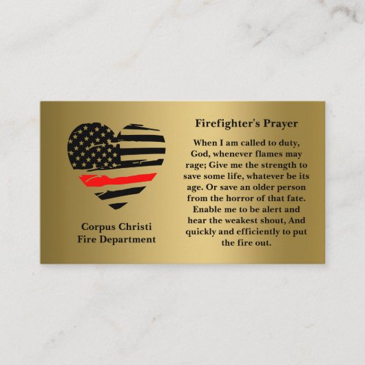 消防士の金ゴールドの祈りの言葉 名刺 (正面)