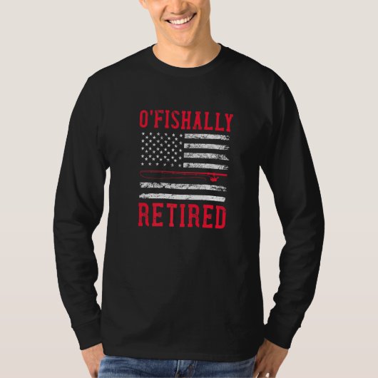 消防士の魚釣り退職アメリカ国旗の愛国心 Tシャツ (正面)