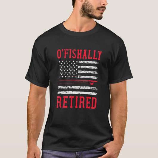 消防士の魚釣り退職アメリカ国旗の愛国心 Tシャツ (正面)