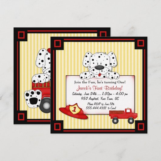 消防士の1歳誕生日 招待状 (正面/裏面)