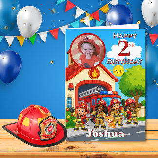 消防士の2歳の誕生日フォトカード カード