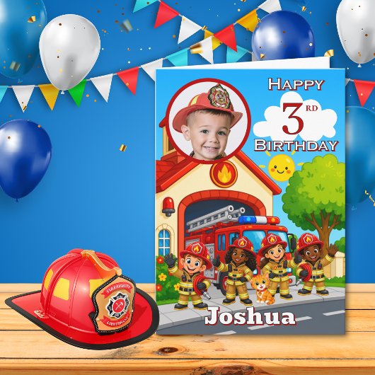消防士の3歳の誕生日フォトカード カード
