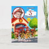 消防士の3歳の誕生日フォトカード カード (正面)