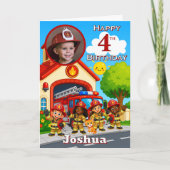 消防士の4歳の誕生日フォトカード カード (正面)