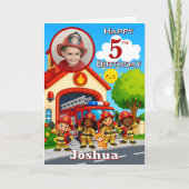 消防士の5歳の誕生日フォトカード カード (正面)