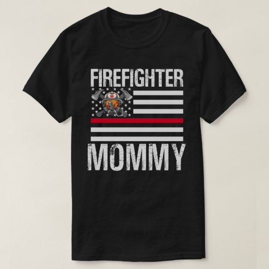 消防士のMOMMYは薄い赤いラインをサポート米国Fla Tシャツ (デザイン正面)