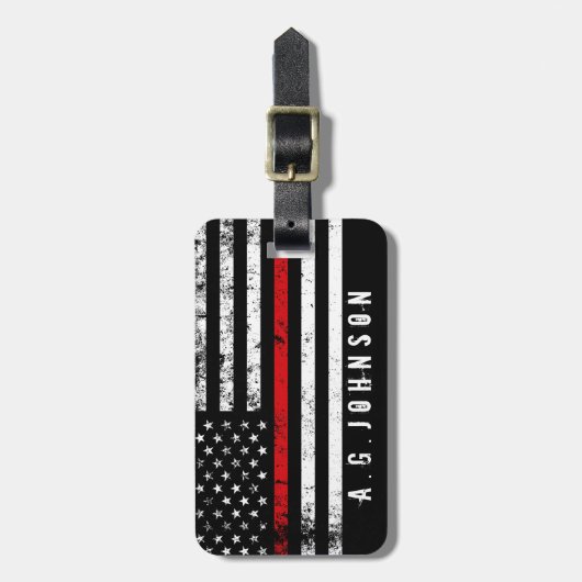 消防士は動揺してな米国旗のスタイルを作りました ラゲッジタグ (正面縦)