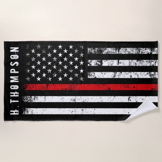 消防士は米国旗のカスタムのスタイルを作りました ビーチタオル (正面)