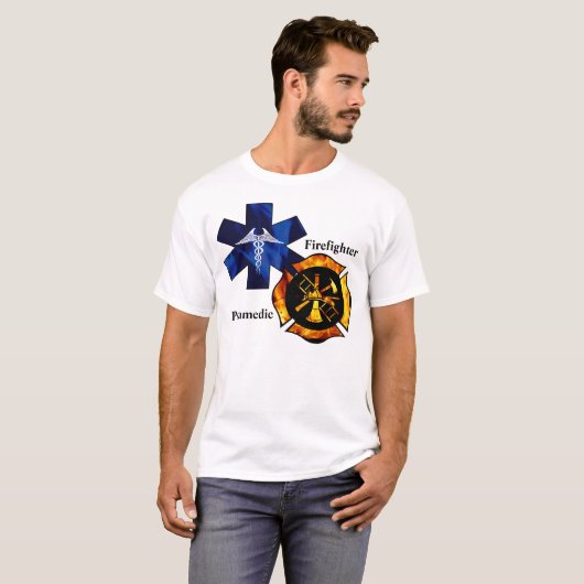 消防士または救急医療隊員のワイシャツ Tシャツ (正面フル)