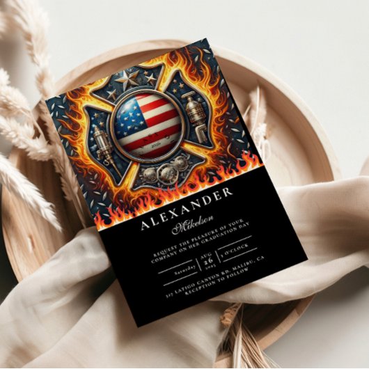 消防士をテーマにしたシニア卒業 招待状