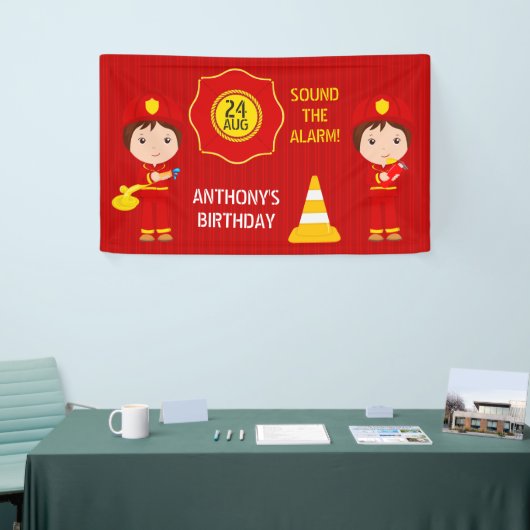 消防士をテーマにした誕生日パパーソナライズされたーティ 横断幕 (トレードショー)