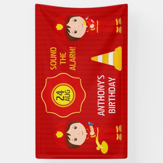 消防士をテーマにした誕生日パパーソナライズされたーティ 横断幕 (縦)