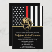 消防士アカデミー卒業 赤旗 消防士 招待状 (正面/裏面)