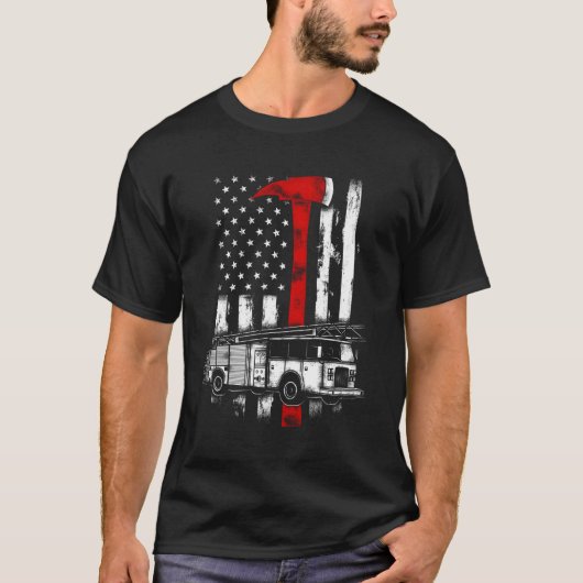 消防士アメリカの消防車レッドアックス火災Us Fl Tシャツ (正面)