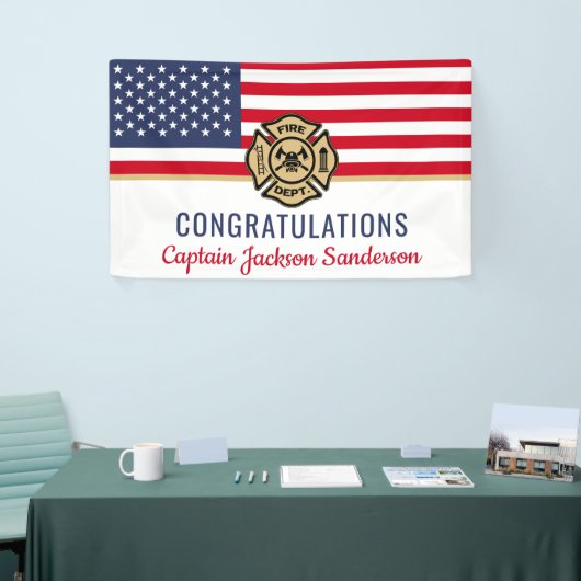 消防士アメリカ国旗おめでとう引退 横断幕 (トレードショー)