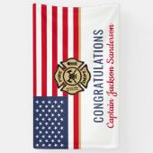 消防士アメリカ国旗おめでとう引退 横断幕 (縦)