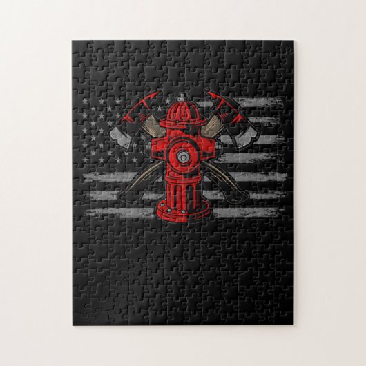 消防士アメリカ国旗の斧 ジグソーパズル (縦)