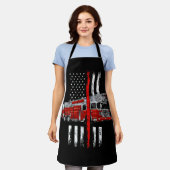 消防士アメリカ国旗の薄い赤い線F エプロン (着用した状態)