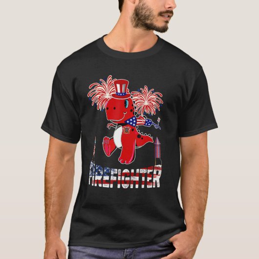 消防士アメリカ国旗レックス花火4Th Of Ju Tシャツ (正面)