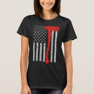 消防士アメリカ国旗Ax薄い赤線パトリオ Tシャツ