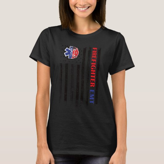 消防士エムト米国国旗エムト消防士 Tシャツ (正面)