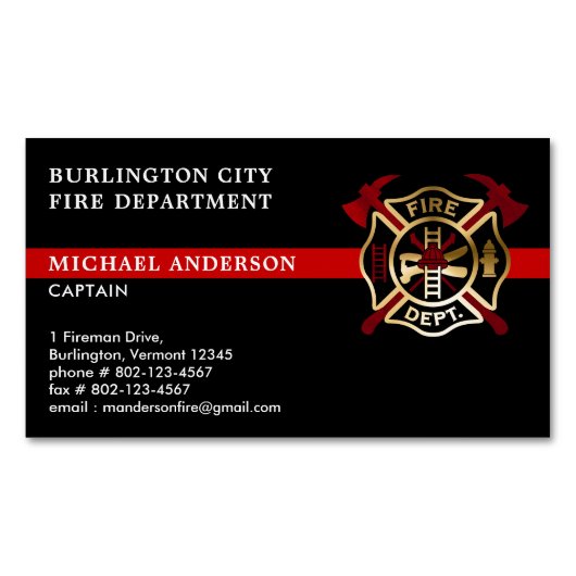 消防士カスタムのロゴモダン赤消防署 マグネット名刺 (正面)