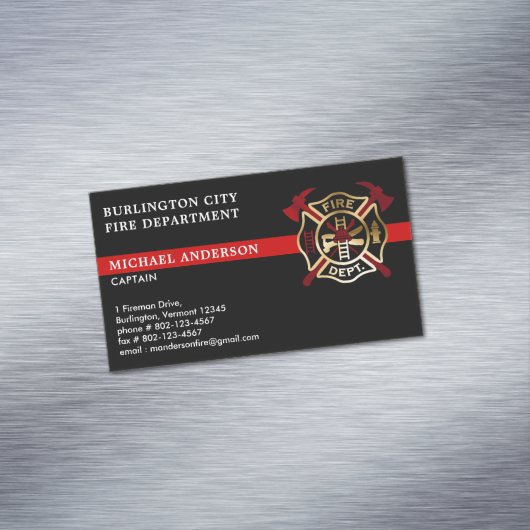消防士カスタムのロゴモダン赤消防署 マグネット名刺 (インサイチュ)