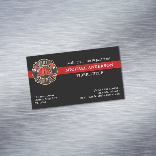 消防士カスタムの消防署の薄い赤い線のロゴ マグネット名刺 (インサイチュ)