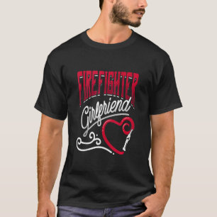 消防士ガールフレンド薄い赤いライン水ホース Tシャツ