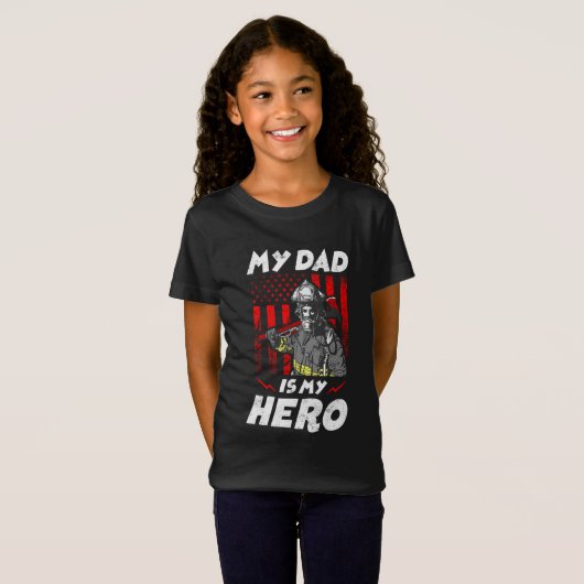 消防士キッズ私のパパは私のヒーロー娘の息子 Tシャツ (正面フル)
